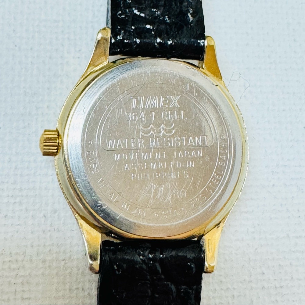 Vintage 1994 Timex Sun/Moon Day/Night Women's Gold Date Watch Black Leather - Picture 11 of 13